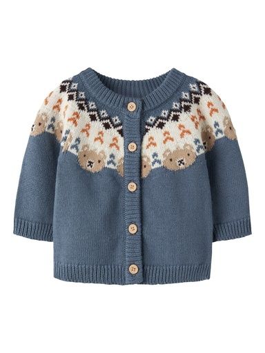 [01-38819.1] Baby Strickjacke Jacquard Bär (Graublau, 62)