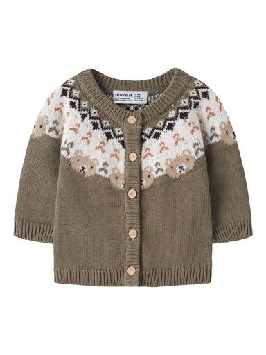 [01-38819.10] Baby Strickjacke Jacquard Bär (Khaki, 80)
