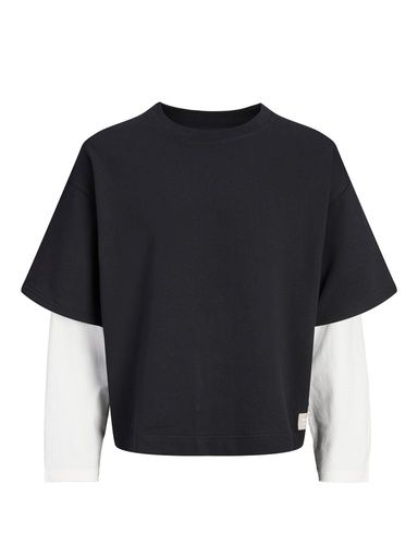 [01-38927.1] Doppellagiges Rundhals-Sweatshirt (Schwarz, 164)