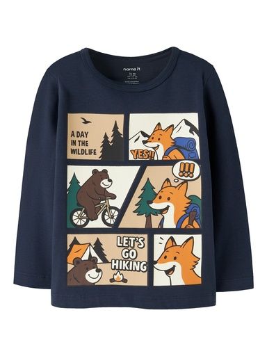 [01-38943.1] Knaben Langarmshirt Comic Fuchs (Dunkelblau, 122-128)