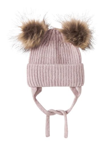 [01-39133.0] Gestrickte Babymütze Pompom (Rosa, 34-39)