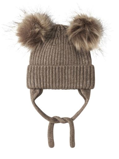 [01-39133.5] Gestrickte Babymütze Pompom (Braun, 34-39)