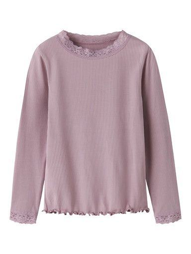 [01-39201.1] Mädchen Langarmshirt mit Spitze (Rosa, 110)