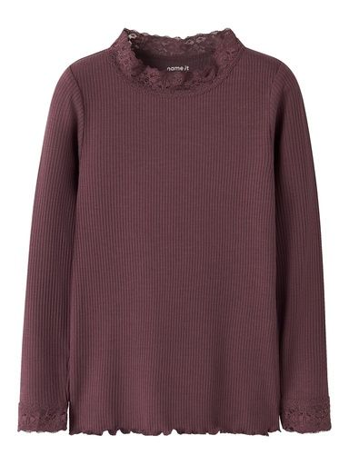 [01-39201.10] Mädchen Langarmshirt mit Spitze (Bordeaux, 122-128)